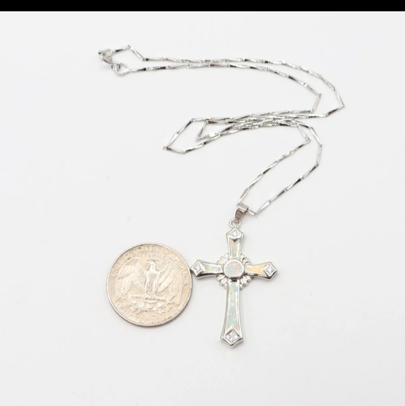 Fire Opal Cross 16 inch Stirling silver  chain included - Picture 4 of 4